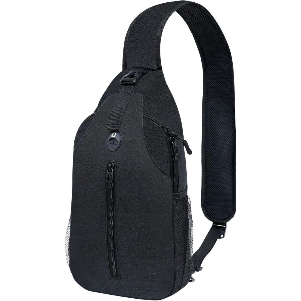 Women's Black Hiking Chest Travel With Water Bottle Pocket Cross Body Bag